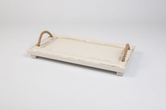 Korres Craft Wooden Rectangular Serving Tray with Handles in White Color 19.6x36cm 236-603-63 1pcs