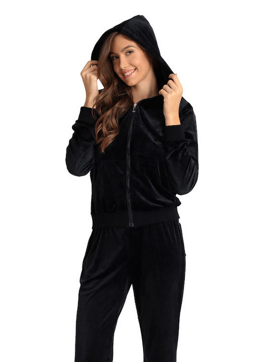 Lydia Creations Winter Damen Pyjama-Set Samt Schwarz