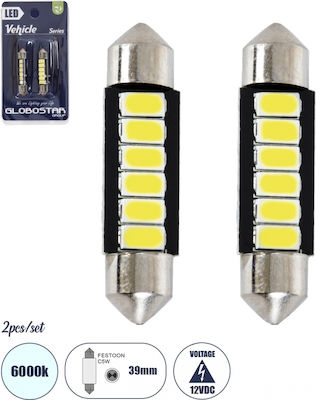 GloboStar Λάμπες Αυτοκινήτου C5W LED 6000K Ψυχρό Λευκό 3W 2τμχ