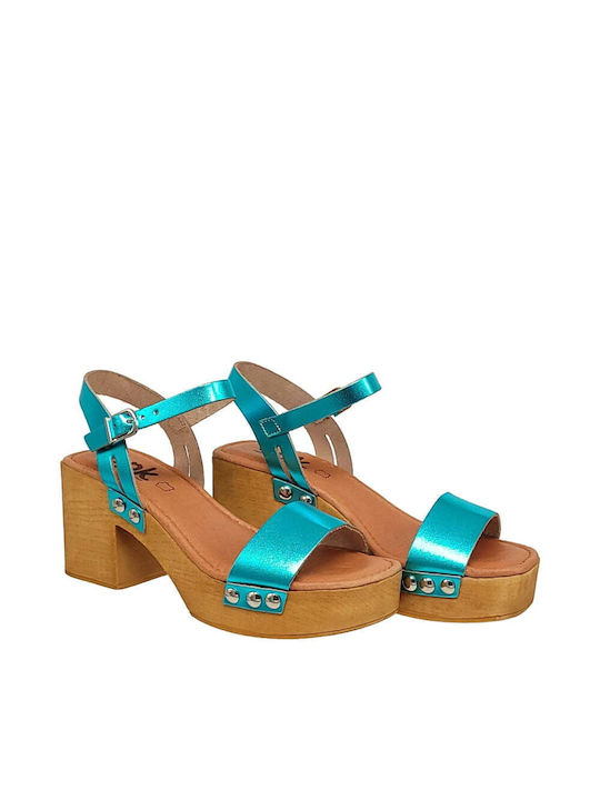 SPK Shoes Leather Women's Sandals Turquoise