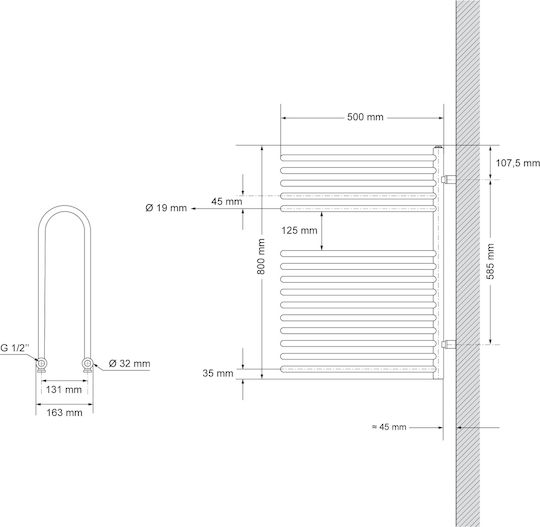 ML-Design Towel Rail Bathroom 800x500 Gray