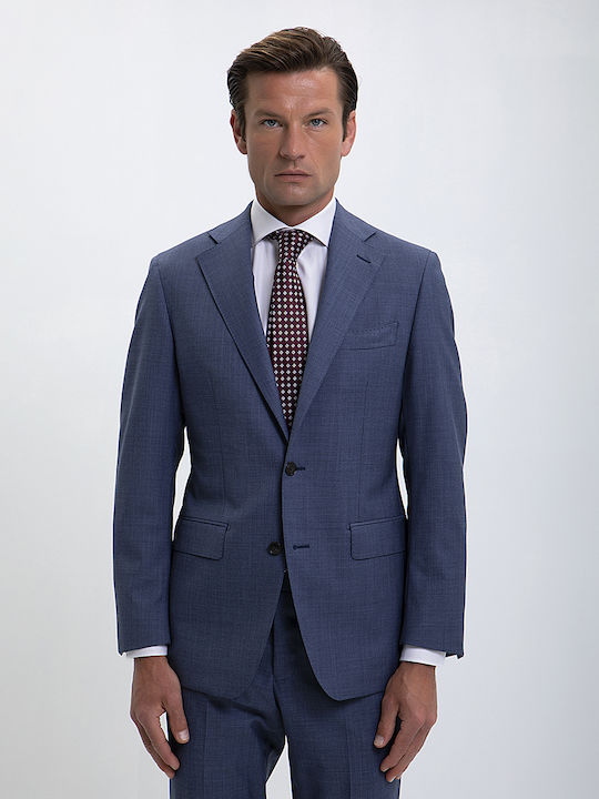 Slim Fit Checkered Suit in Blue Vardas Blue