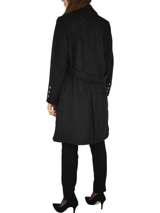 Damen Schwarz Mantel mit Gürtel
