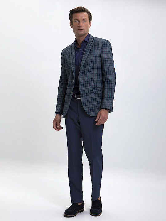 Vardas Unconstructed Checkered Slim Fit Jacket in Petrol Blue by Vardas