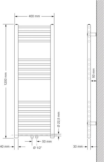 ECD Germany Towel Rail Bathroom 1200x400 White