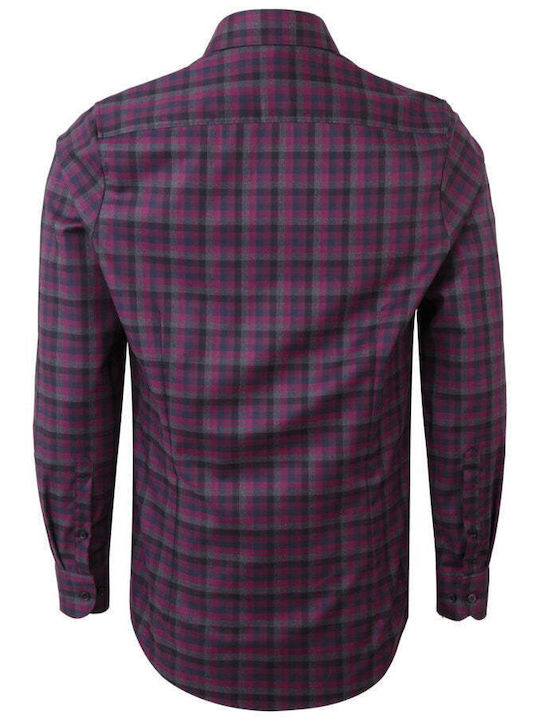 Men's Plaid Shirt Slim Fit "Away" Olymp Shirt - BURGUNDY