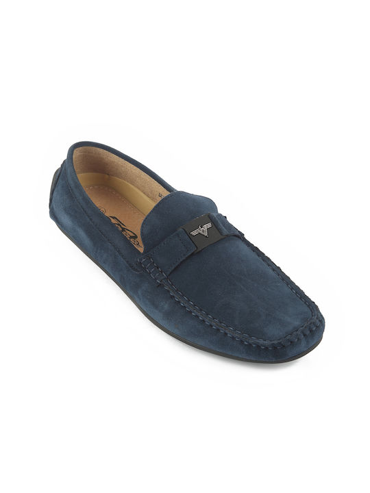 Fshoes Men's Leather Moccasins Blue