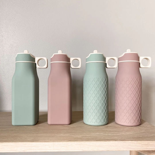 Nuuroo Lindi Kids Water Bottle Silicone with Straw Light Blue 450ml