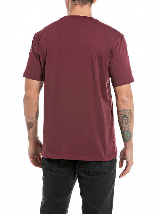 Replay Herren T-Shirt Kurzarm Burgundisch