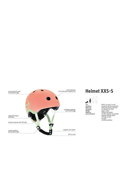Scoot & Ride Kids' Helmet for City Bike Orange with LED Light XXS-S (45-51 cm) Peach