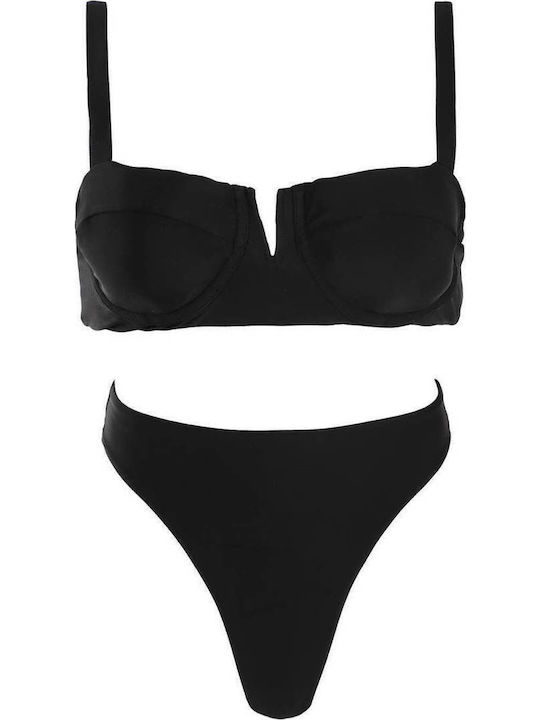 Gigi Set Bikini String Ψηλόμεσο Μαύρο