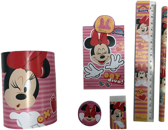 Gim Minnie Детски комплекти за писане с Молив, Точило, Гума, Бележник, Линиял и Кутия за моливи