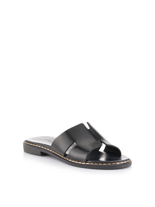 Tomas Shoes Leather Women's Flat Sandals in Black Color