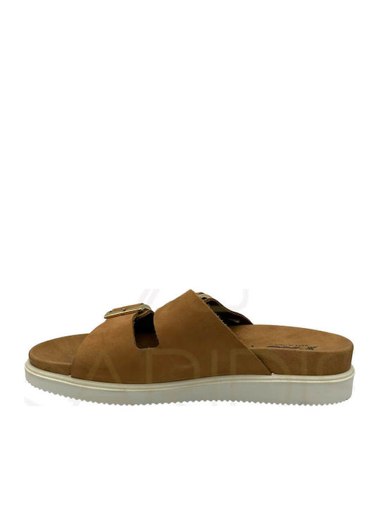 Leather Women's Flat Sandals Anatomic in Tabac Brown Color