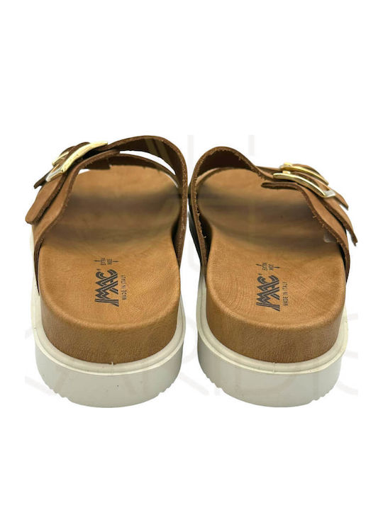 Leather Women's Flat Sandals Anatomic in Tabac Brown Color