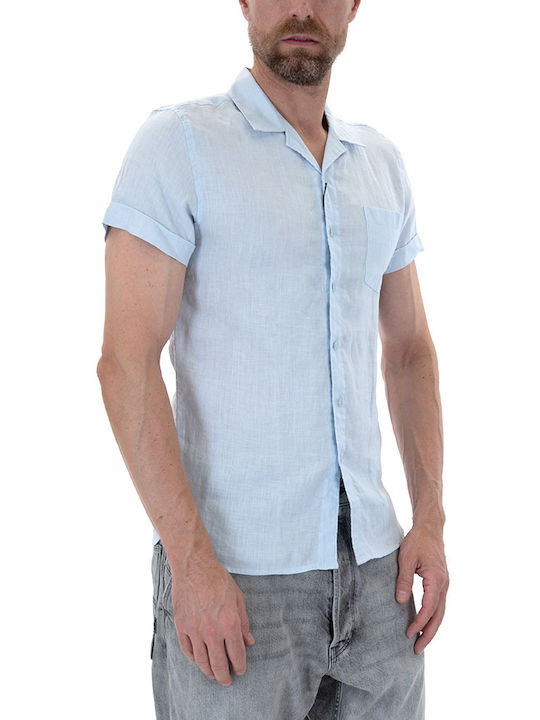Short-sleeved Linen Shirt Light Blue
