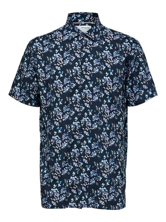 Κοντομάνικο Πουκάμισο σε Κανονική Γραμμή Floral Navy Μπλε