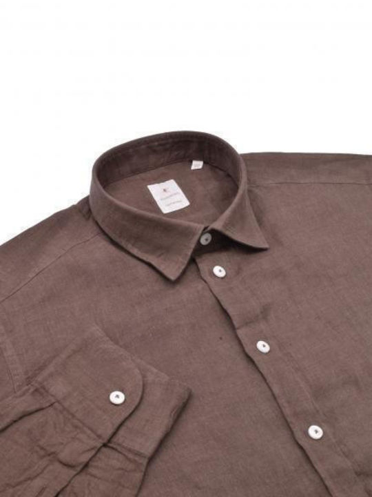 Bastoncino Men's Shirt Long Sleeve Linen Brown