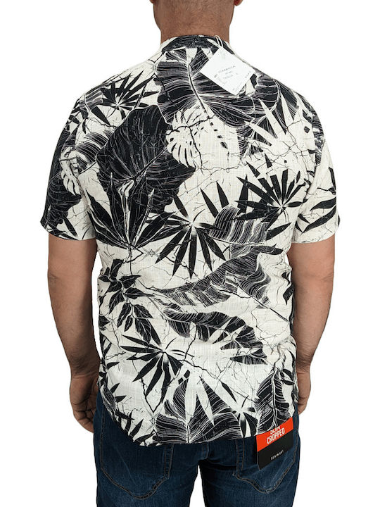 Grace Man Men's Shirt Short Sleeve Linen Floral Black