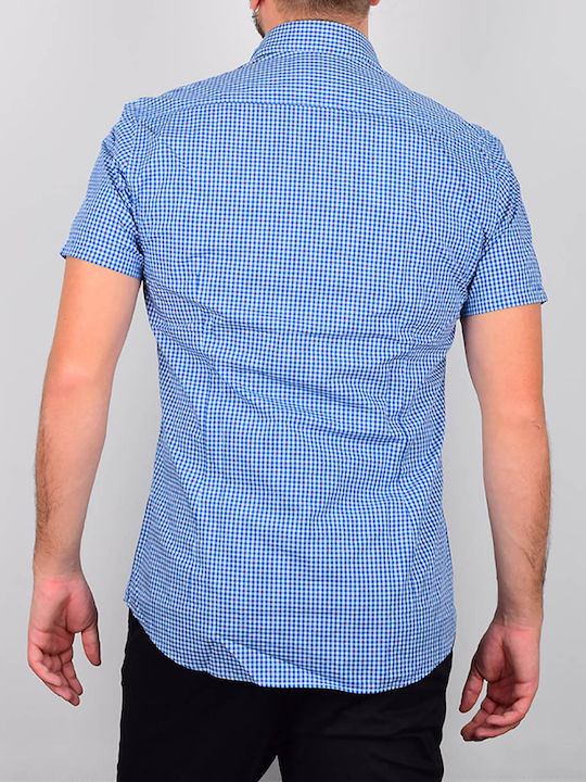 Barbour Men's Shirt Short Sleeve Cotton Checked Blue