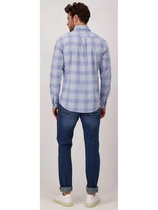 Fynch Hatton Men's Shirt Long Sleeve Checked Light Blue