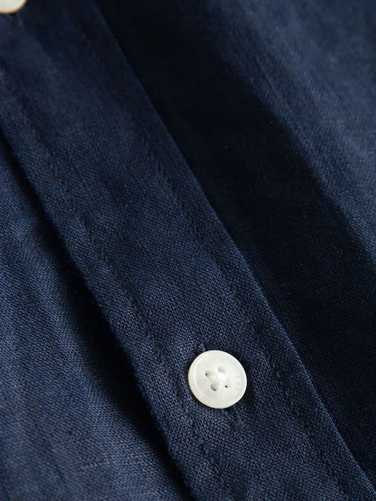 Short-sleeved Linen Shirt Navy Blue