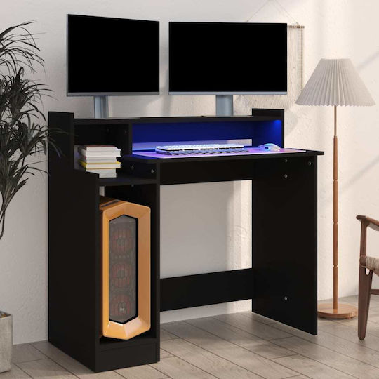 Computer Büro Holz Schwarz mit LED & USB-Anschlüssen 97x45x90cm