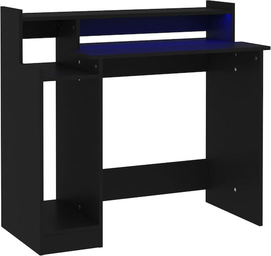 Computer Büro Holz Schwarz mit LED & USB-Anschlüssen 97x45x90cm