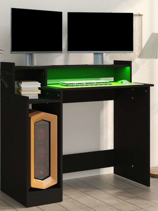 Γραφείο Υπολογιστή Ξύλινο Μαύρο με LED & USB θύρες 97x45x90εκ.