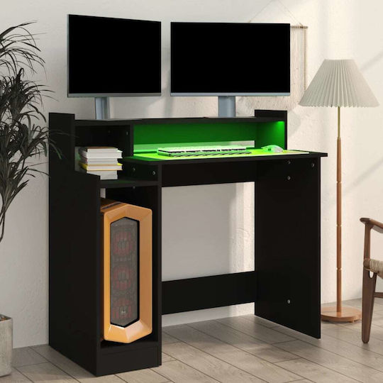 Computer Büro Holz Schwarz mit LED & USB-Anschlüssen 97x45x90cm