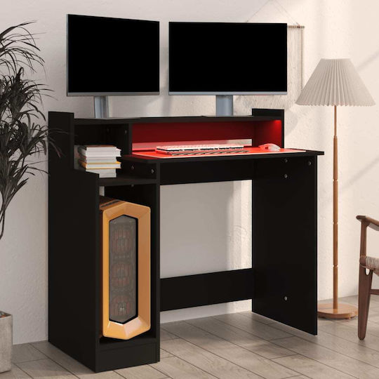 Computer Büro Holz Schwarz mit LED & USB-Anschlüssen 97x45x90cm