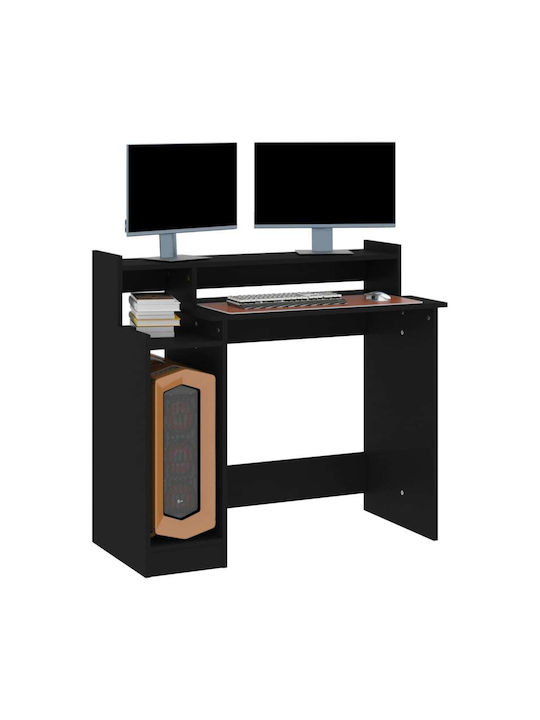 Γραφείο Υπολογιστή Ξύλινο Μαύρο με LED & USB θύρες 97x45x90εκ.