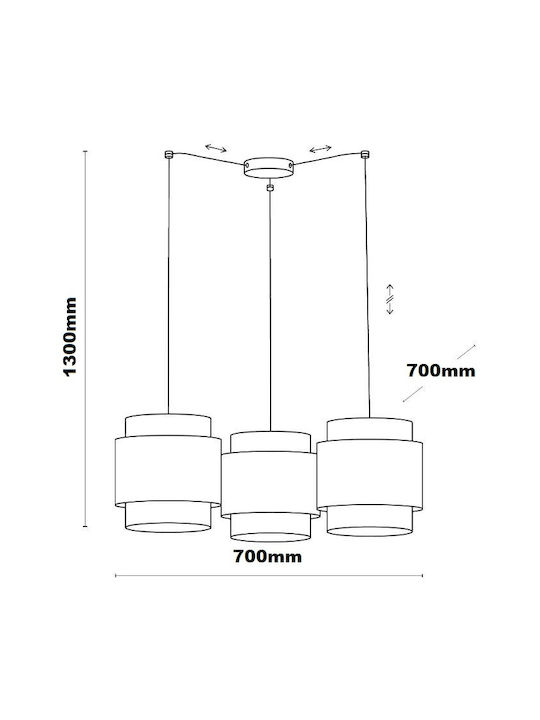 TK Lighting Boho Pendant Light Black Boho Rail with Socket E27 70x130cm