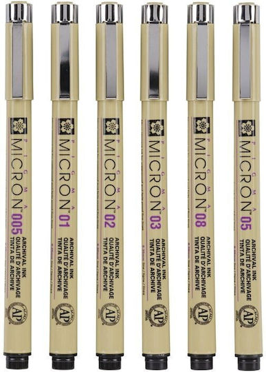 Sakura Pigma Micron Design Markers 0.5mm Black 6pcs
