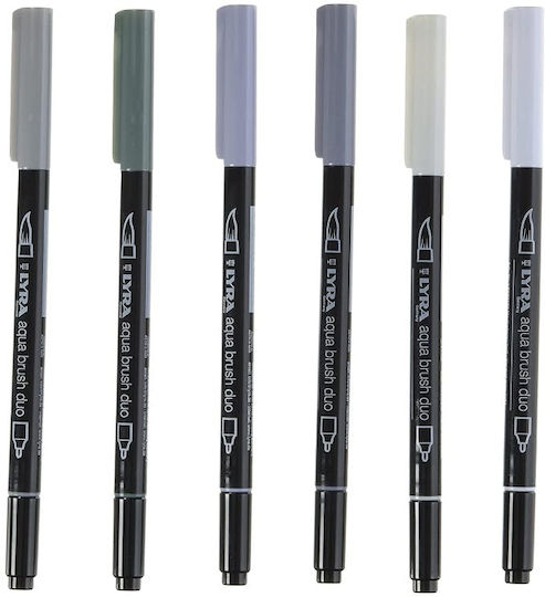 Lyra Aqua Brush Duo Design Markers 4mm Gray 6pcs