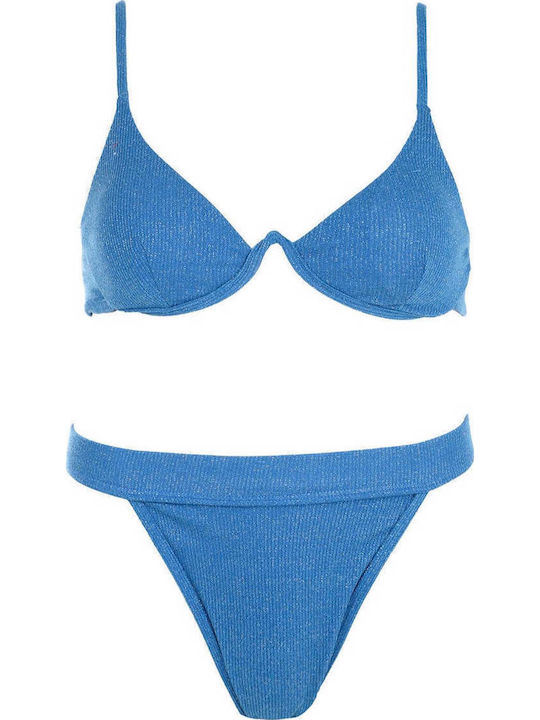 Underwire Bikini Set Bra & Brazil Bottom Gigi with Adjustable Straps Blue