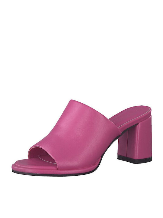 Marco Tozzi Piele Mules cu Gros Mare Toc în Fuchsia Culoare