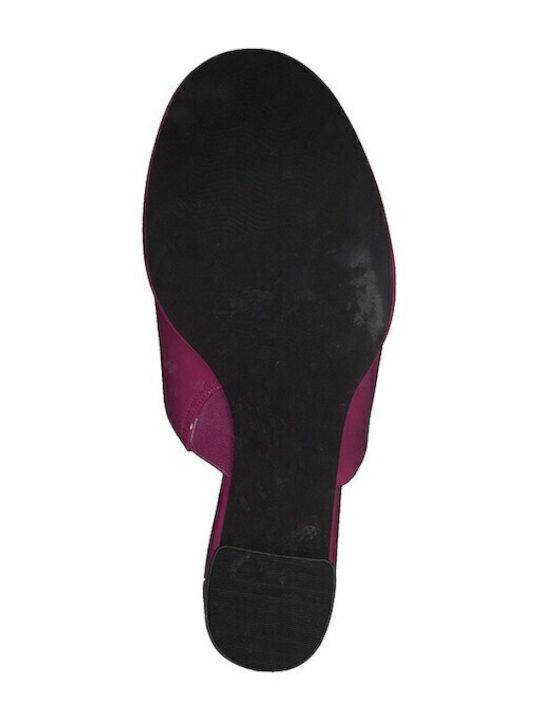 Leather Mules with Chunky High Heel in Fuchsia Color