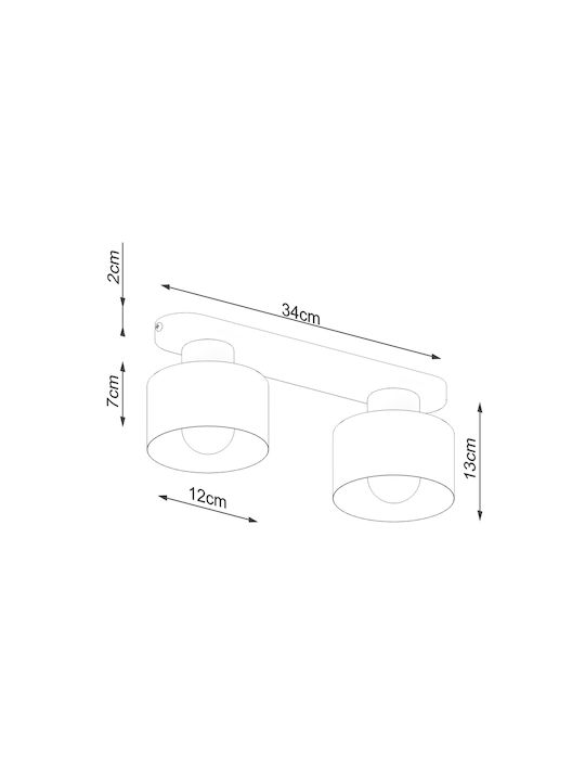 Sollux Ceiling Mount Light 31cm Black with Socket E27
