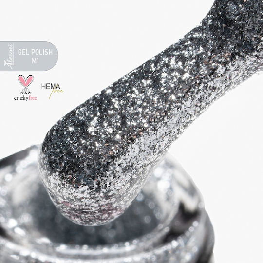 Alezori Glitter Halb-permanenter Nagellack M1 Total Silver mit Glitter 15ml 1Stück