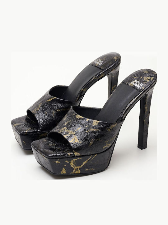 Going-Glam Δερμάτινα Mules με Λεπτό Ψηλό Τακούνι σε Μαύρο Χρώμα