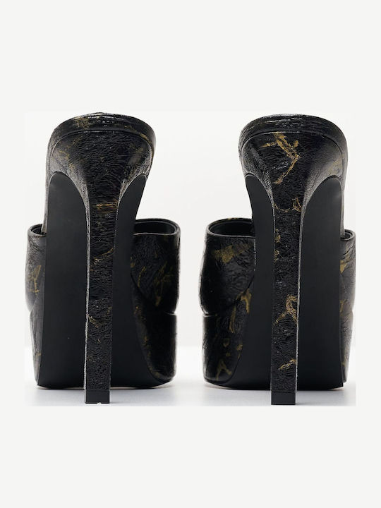 Going-Glam Δερμάτινα Mules με Λεπτό Ψηλό Τακούνι σε Μαύρο Χρώμα