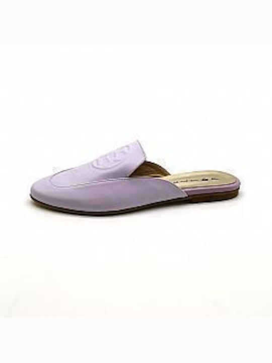 Dolce Flat Leather Mules Lilac