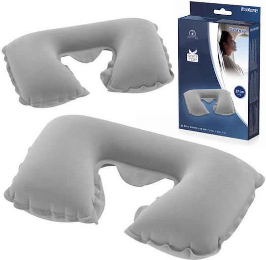 Bestway Flocked Air Neck Inflatable Travel Pillow Travel Set Pillow 37x24x10cm Gray