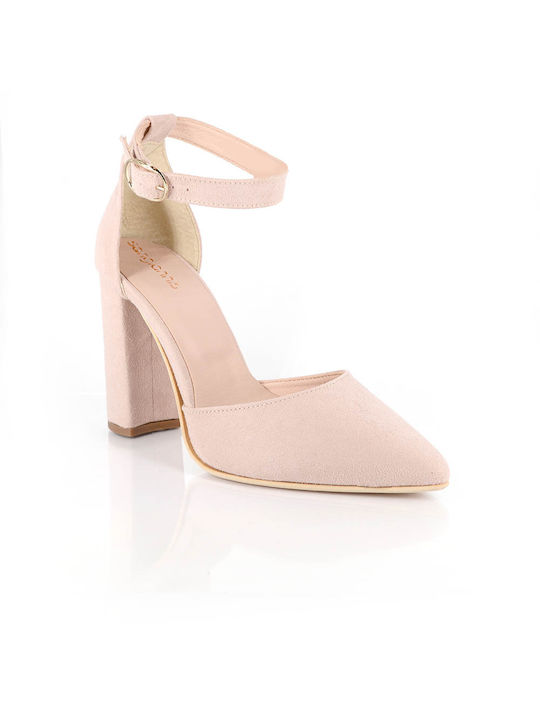 Malesa Pointed Toe Pink Heels with Strap