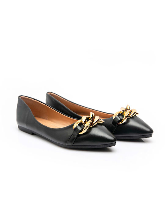 Malesa Synthetic Leather Pointy Ballerinas Black