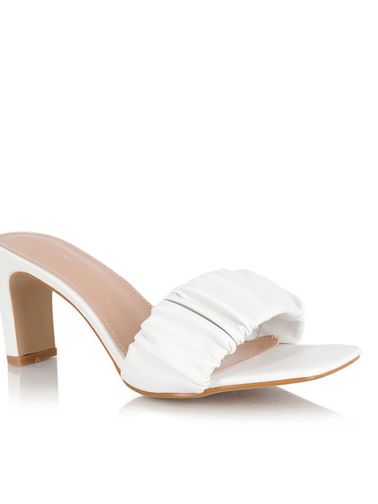 Malesa Chunky Heel Mules White HB15