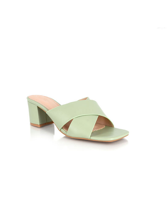 Malesa Chunky Heel Mules Green