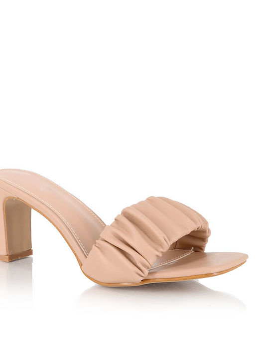 Malesa Chunky Heel Mules Beige