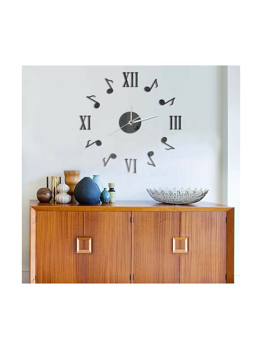 Roman με Νότες 3D Wall Clock Sticker Plastic Black Ø30cm